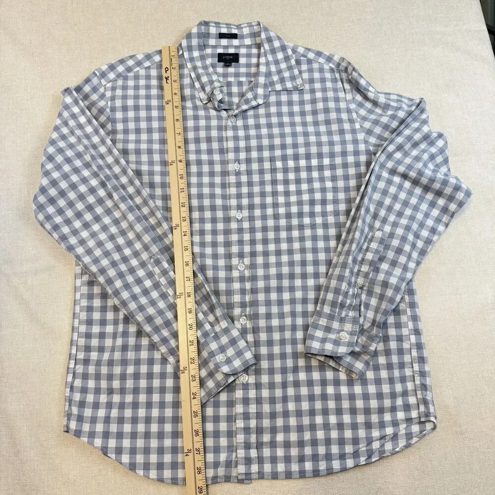 J.Crew Mens Large Slim Fit Blue White Gingham Check Button Down Shirt Cotton